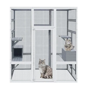 70.1" H Outdoor Cat House Wooden Enclosure Catio Large Pet Cage with Platforms - Picture 1 of 12