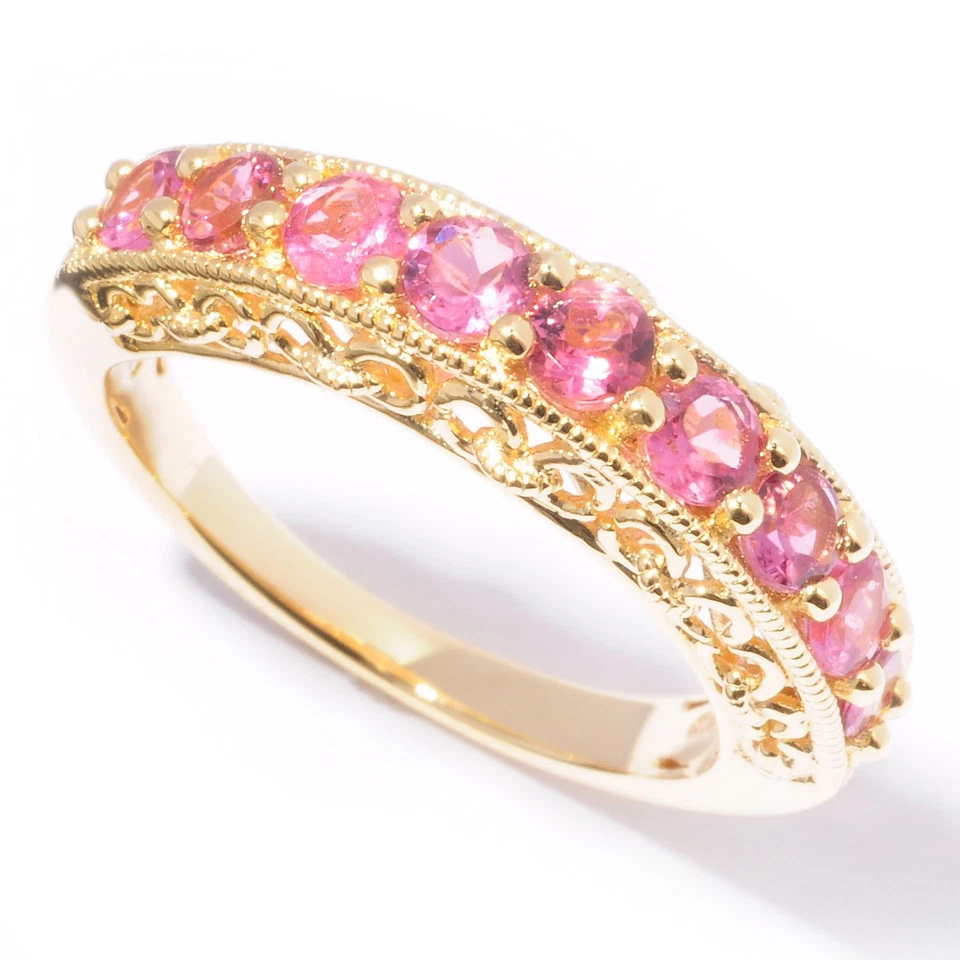 Yellow Gold-Plated Silver Pink Tourmaline Band Ring For Women's, Gift For Her Foto 1 de 1