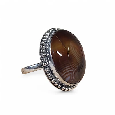 Anillo de ágata Botswana dorado para dama de ley 925 talla 8,5 Foto 1 de 4