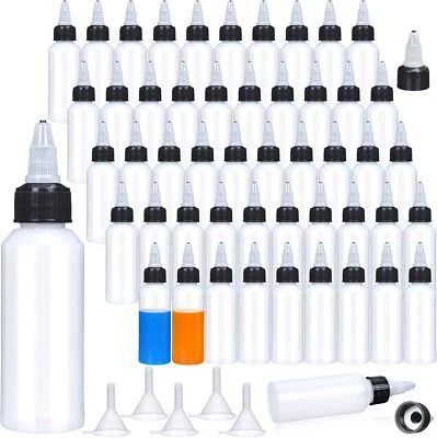 100 Pcs 2 Oz Plastic Squeeze Bottles with Caps & Funnels for Liquids - Image 1 of 4