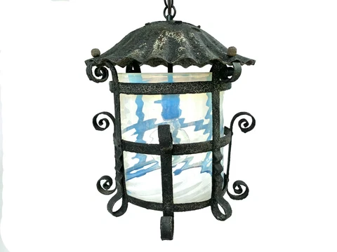 Pendant Light Lantern Wrought Iron Rewired New Socket Original Paint Cover