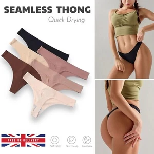 Seamless Thong Women S M L Knickers Strings Panties Mid Low Waist Beige Thongs - Picture 1 of 23