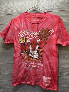 Chicago Bulls Shirt Size Small Red Tie Dye Mitchell Ness NBA Basketball Retro - Picture 1 of 8