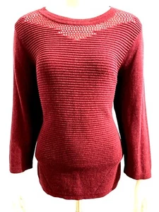 CCC Mauve Maroon Long Sleeve Knit Sweater Mesh Round Neckline Tunic Size Large - Picture 1 of 6