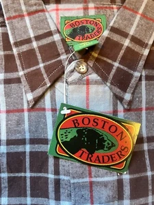 Men's BOSTON TRADERS PLAID Flannel Shirt Size M NWT LS Blues & Red-Comfortable! - Picture 1 of 3