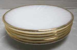 Set of 4 Fire-King Ovenware 6" Saucers Swirl White Milk Glass Gold Trimmed - Picture 1 of 5