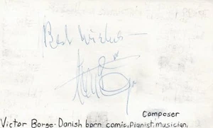 Victor Borge Danish Comedian Musician Pianist Composer Music Signed Index Card - Picture 1 of 1