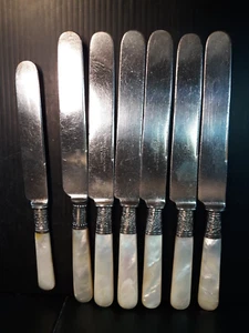 Antike viktorianische versilberte eng vergoldete und MOP Obst Messer 5+2 - Bild 1 von 12
