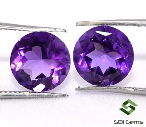 Certified Natural Amethyst Round Cut Pair 8 mm 3.37 Cts Top Purple Shade Gems - Picture 1 of 6