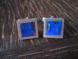 Gemelos de diseño modernista azul brillante plata 925 lapislázuli - Imagen 1 de 3