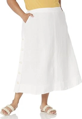 Nic+Zoe White Linen Midi Skirt Button Detail Size 4 - Изображение 1 из 4