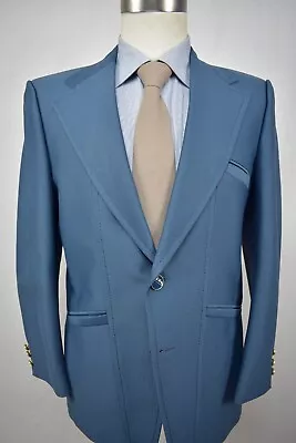 1962-1976 JC Penney Solid Blue 100% Polyester Two Button Sport Coat Size: 38S - Image 1 of 4
