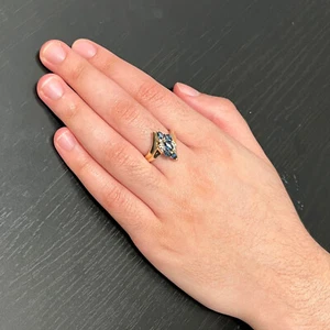 THL 10K Solid Yellow Gold Blue Sapphire Waterfall & Diamond Ring 3.49g Size 7 - Picture 1 of 12