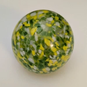 Vintage Green, White and Yellow Speckled Confetti Blown Art Glass Paperweight - Picture 1 of 5