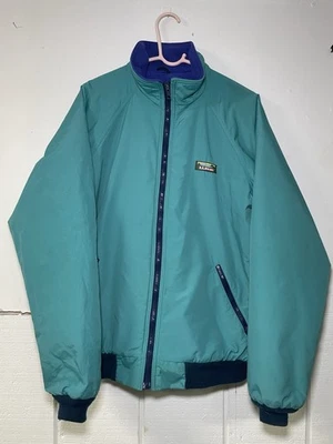 Chaqueta de calentamiento vintage LL Bean Freeport Maine forrada de lana para hombre cremallera completa verde azulado L Foto 1 de 4