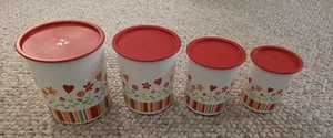 TUPPERWARE 4 PC CANNISTER SET FLOWERS - Picture 1 of 5