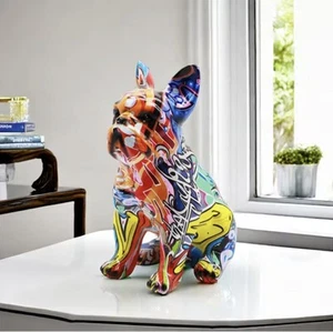 Graffiti Französische Bulldogge Harz Statue Tisch Ornamente Bunt Tier Haustier Hund Kunst - Bild 1 von 3