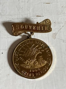 Antique West Michigan State Fair 1906 Souvenir Medal Grand Rapids Gold tone - Picture 1 of 9
