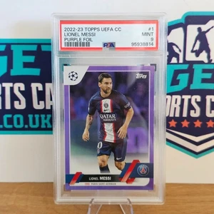 2022-23 Topps UEFA Lionel Messi Viola Foil /75 PSA 9 PSG Argentina - Foto 1 di 6