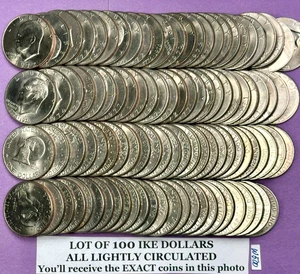 IKE Eisenhower Dollars Münzlot mit 100 leicht zirkulierten Münzen ~ alle gut + W500 - Bild 1 von 5