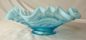 VTG Jefferson Glass Blue Opalescent Astro Bowl Ruffle Edge Trinket or Candy Dish - Picture 1 of 12