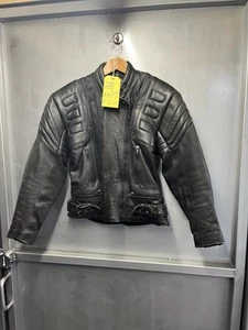 J+S REAL LEATHER RETRO BIKE JACKET PADDED SIZE UKM 36 CHEST 18 INCH PIT TO PIT - Picture 1 of 21