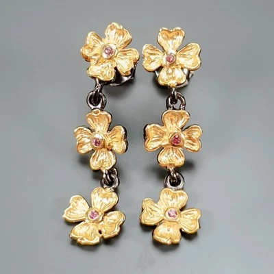 Pendientes de rodolita natural hechos a mano de plata de ley 925/E129088 Foto 1 de 4