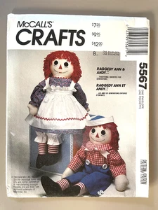 McCall's Raggedy Ann and Andy Doll 36" tall, Child's Apron Pattern 5567 UNCUT - Picture 1 of 2