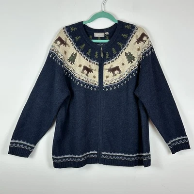 Croft & Barrow Fair Isle Wool Alpaca Angora Full Zip Outdoor Cabin Cardigan 1X - Image 1 of 4