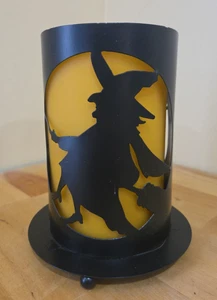 Kerzenhalter Hexe aus schwarzem Metall mit gelbem Glaseinsatz - Bild 1 von 5