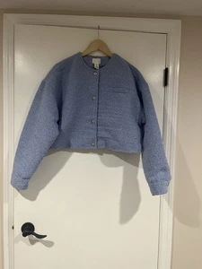 H&M Jacket Blazer Coat Bouclé Textured Light Blue Silver Buttons Womens Size M - Bild 1 von 6