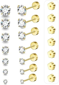7 Pairs 20G Flat Back Earrings for Women Men, Hypoallergenic Silver 14K Gold... - Picture 1 of 23
