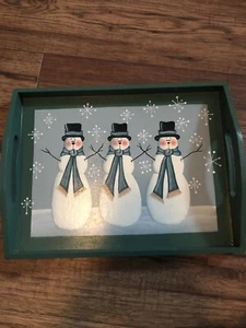 Handbemaltes Schneemanntablett Holz - Bild 1 von 5