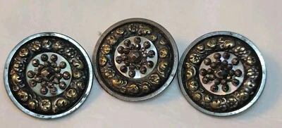 Lot Of 3 Georgian Cut Steel, Gold Repousse, & Shell Buttons LARGE - Image 1 of 4