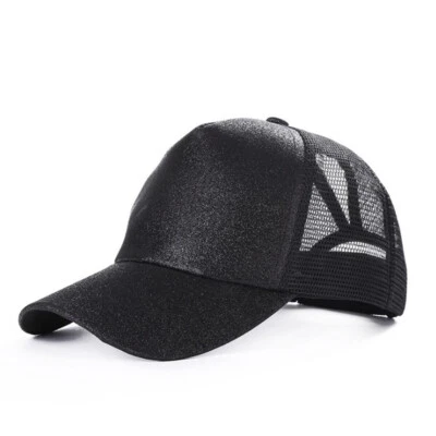 Gorra de béisbol de camionero de malla ajustable cola de caballo moño alto desordenado brillante K Foto 1 de 4