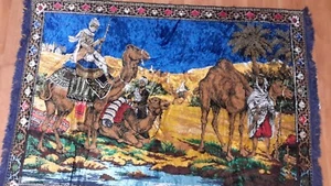 Vintage Velvet Wall Tapestry 67" x 47" Camel Desert Scene Arabian. Magic carpet. - Picture 1 of 4