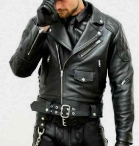 Elegant NEW Men's Black Jacket 100% Genuine Real Leather Cafe Racer Biker Jacket - Picture 1 of 7