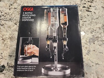 NIP OGGI 3 Bottle Revolving Liquor Dispenser Push Glass Against Bottle Lever - Image 1 of 4