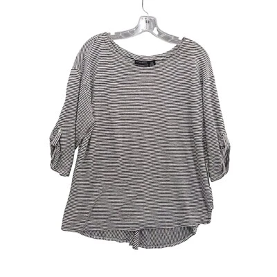 Top de lino a rayas manga 3/4 botones trasero Adrienne Vittadini 2X Foto 1 de 4