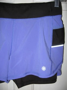 Athleta Girl Dream Crazy Big Running Shorts Sz 12 Blue Black Inner shorts EUC - Picture 1 of 6