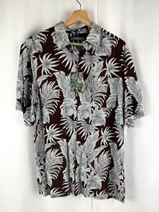 Camicia uomo Campia media palma stampa tropicale hawaiana bottoni marrone con azzurro - Foto 1 di 7