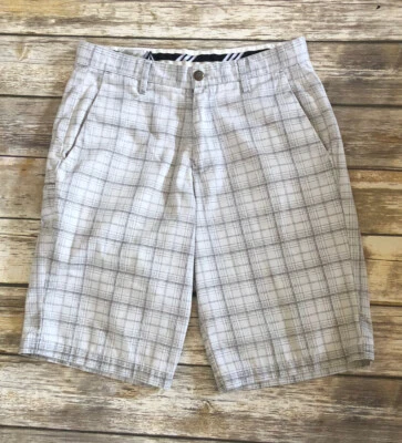 Volcom Mens White and Gray Striped Shorts Size 30 Flat Front Skateboard Y2K - Image 1 of 4