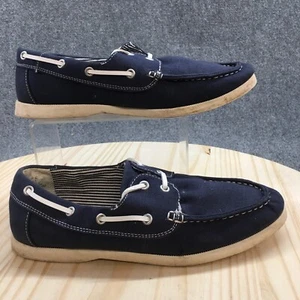 H&M Boat Shoes Mens 42 Casual Deck Moc Toe Sneakers Blue Fabric Lace Up Low Top - Picture 1 of 17