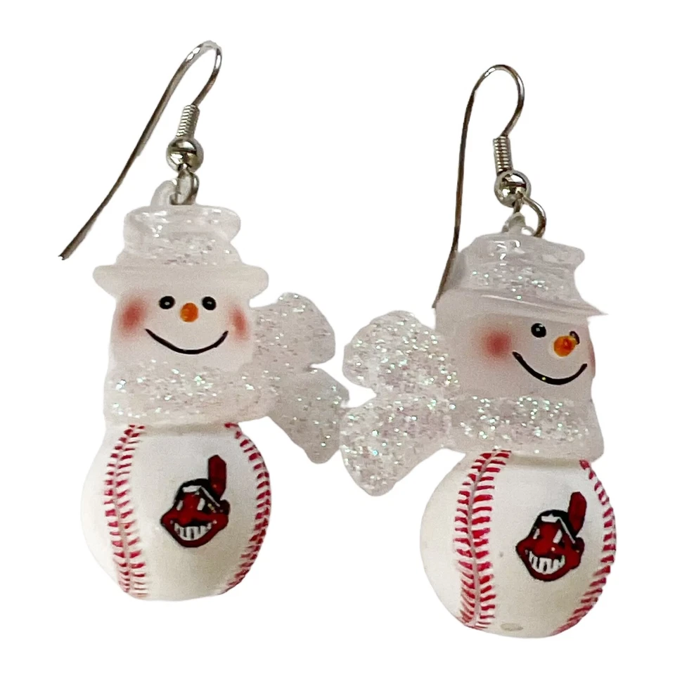 Cleveland Indians Acrylic Baseball Snowman Earrings - Image 1 of 1