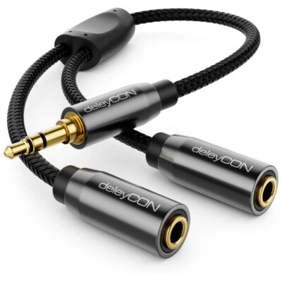 deleyCON 0,2m Audio Klinken Y Splitter Kabel – 3,5mm Stecker zu 2 x 3,5mm Buchse - Bild 1 von 4