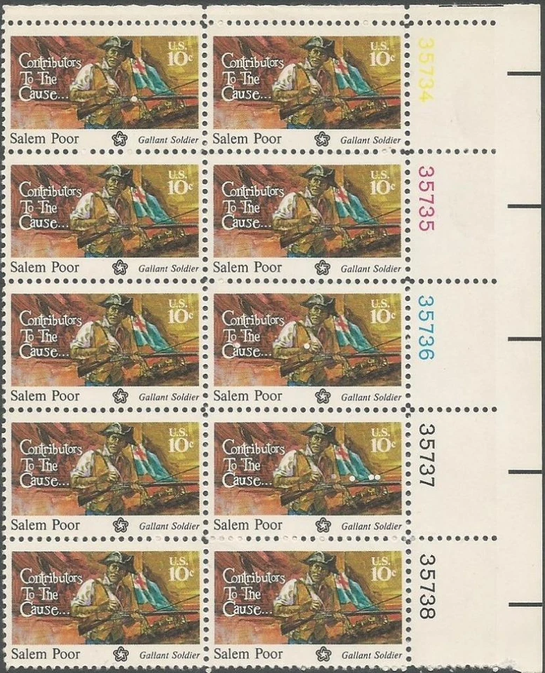 Plate Block of 10 stamps - Scott 1560 - 10 cent - Salem Poor - 1975 - MNH - Image 1 of 1