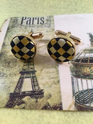  Joyería Vintage Oro Negro Cuadros Bandera Retro Gemelos Gemelos Joyería Foto 1 de 4