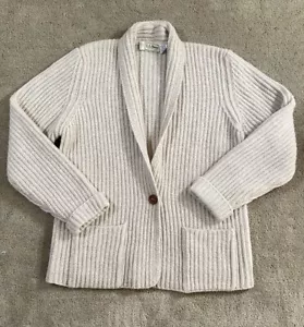 L.L. Suéter cárdigan beige tejido acanalado lana Shetland vintage de Bean para mujer’ M - Imagen 1 de 10