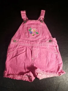 Baby Girls Vintage OshKosh B'Gosh Pink Vestbak Overalls Shorts - Size 18 Month - Picture 1 of 5