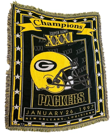 Green Bay Packers Blanket / Tapestry 1997 Super Bowl XXXI Champions 55" x 46" Cover